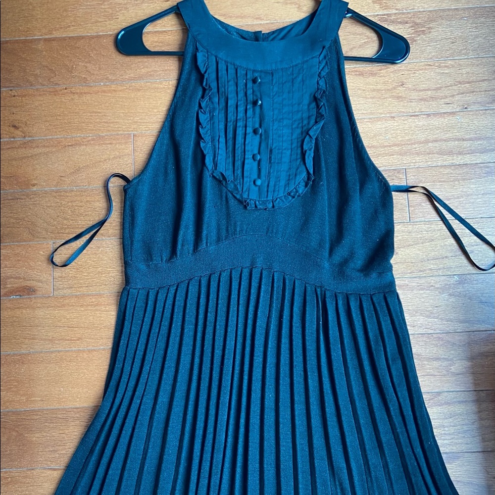 Arden B - Embroidered Bib Black Dress